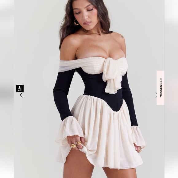 House of CB Dresses & Skirts - **1 Large Left!**House of CB Alana Black & Cream Off Shoulder Dress